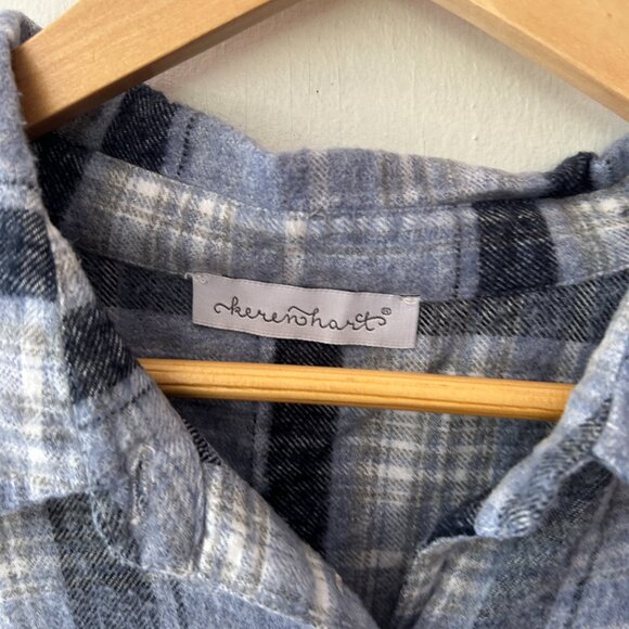 Keren Hart Flannel Shirt Womens XL Blue Plaid Soft Collared Button Front - Picture 4 of 6